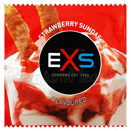 EXS Strawberry Sundae Flavoured condoms Red color Latex Lubricated FREE Shipping - Picture 2 of 10
