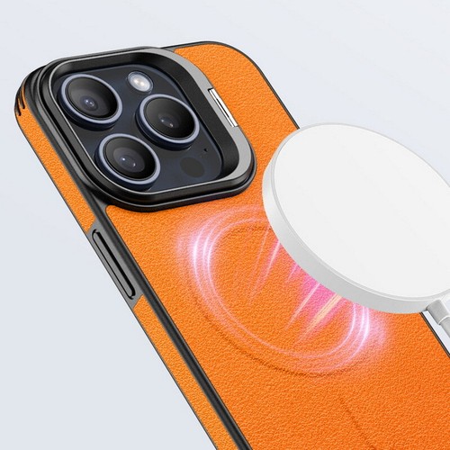 Funda protectora de cuero Magsafe de lujo con soporte para cámara para iPhone 16 15 14 13 Pro Max - Imagen 2 de 14
