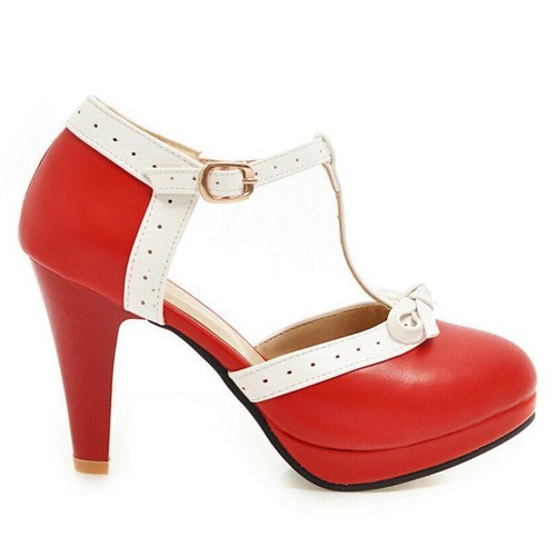 Zapatos de salón Lolita Sweet para mujer Mary Jane correa en T moño tacón alto bloque - Imagen 6 de 15