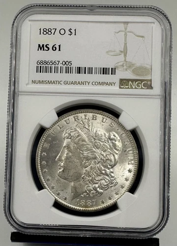 1887  O MORGAN SILVER DOLLAR NGC MS 61
