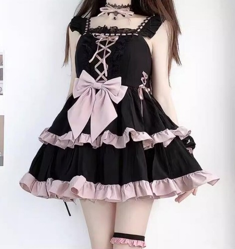 Japanese Lolita Womens Cute Jsk Ruffled Dress Kawaii Princess Suspender Skirt - Picture 8 of 13