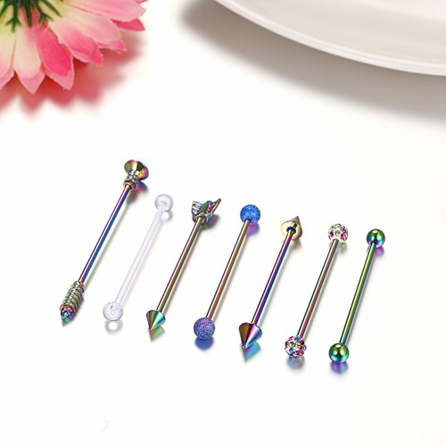7PCS 14G 38mm Industrial Barbell Earrings Arrow Ear Cartilage Piercing Jewelry - Picture 2 of 15