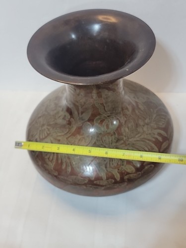 Weltmarkt Metall braun grün Kupfer Garten Blumenvase 9,5" H Made in India - Bild 4 von 5