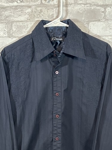 7 Diamond Black Dress Shirt w/ Black Embroidery Size Medium - Picture 2 of 8