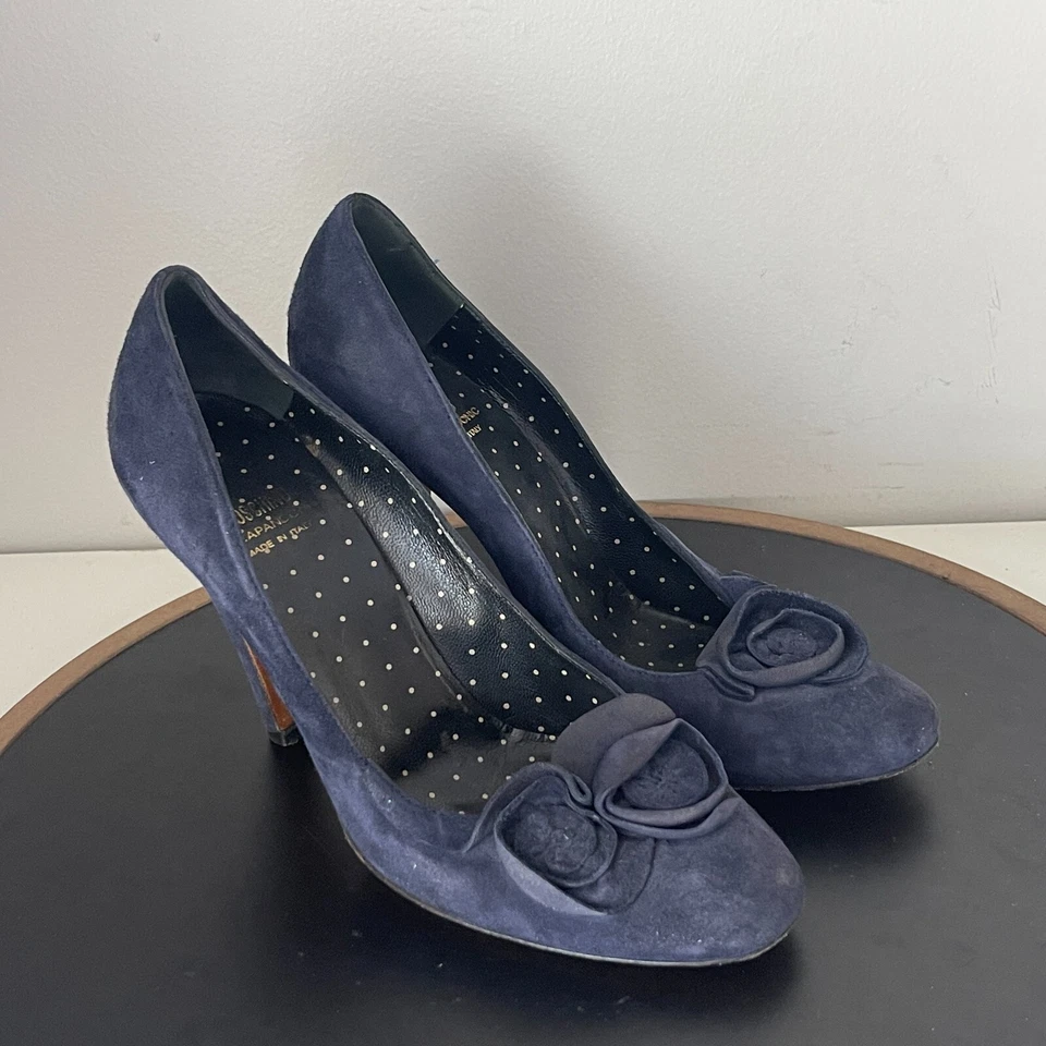 Moschino Tacones Altos Gamuza Genuina Azul Hecho en Italia Talla 8.5 Foto 2 de 4