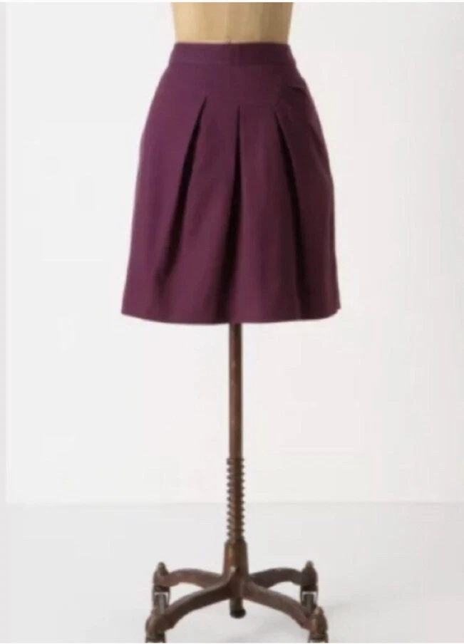 New Anthropologie TABITHA Runny Yoke Skirt Plum Purple Pleated Textured Sz 8 NWT