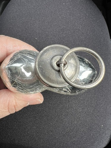 Vintage Kugal Style Crackled Glass Heart Ornament Silver Colored - Picture 4 of 4