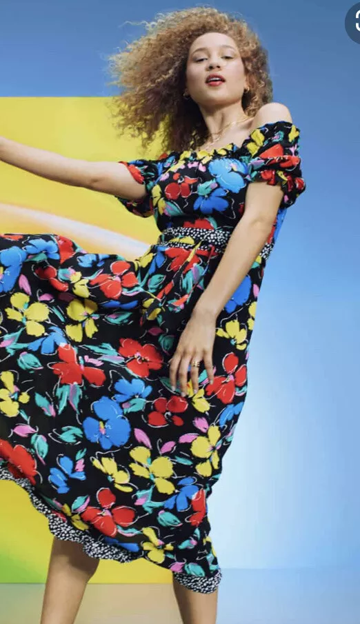 NWT Rixo for Target Black Floral Off the Shoulder Dress Sz 0 Puff