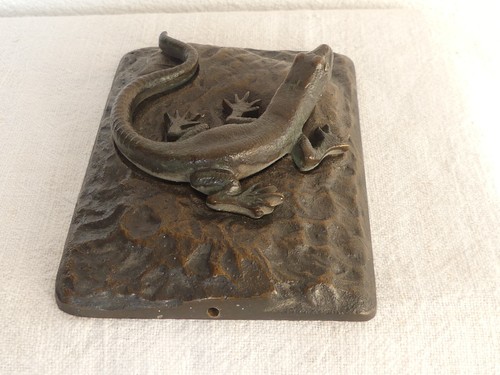 Eidechse Bronze auf Bronze Sockel Briefbeschwerer Salamander - Bild 10 von 13
