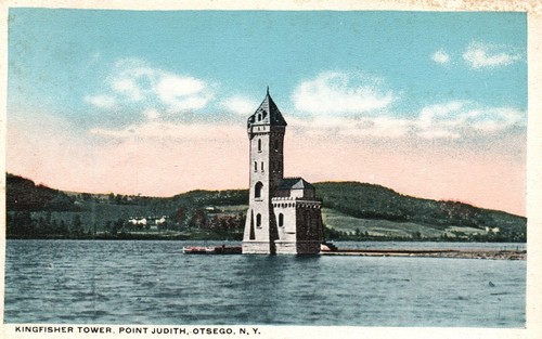 Vintage Postcard Kingfisher Tower Mountains In Background Point Judith New York