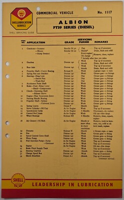 Petroliana; Original Albion FT39 Serie (Diesel) Shell Schmiertabelle Nr. 1117