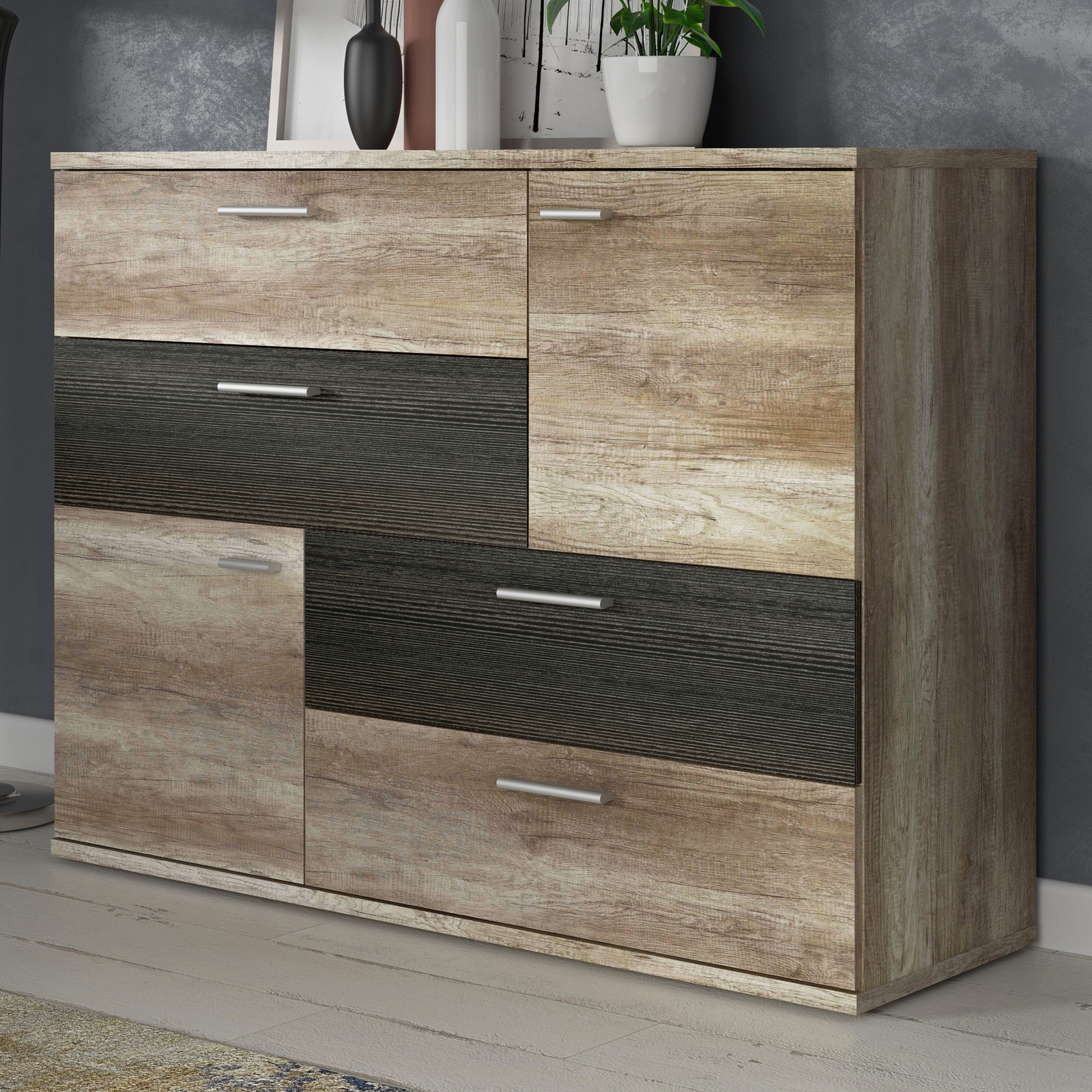 Kommode Skip 2 Eiche Antik 125x96x42 cm Sideboard Wohnzimmerkommode Wohnzimmer