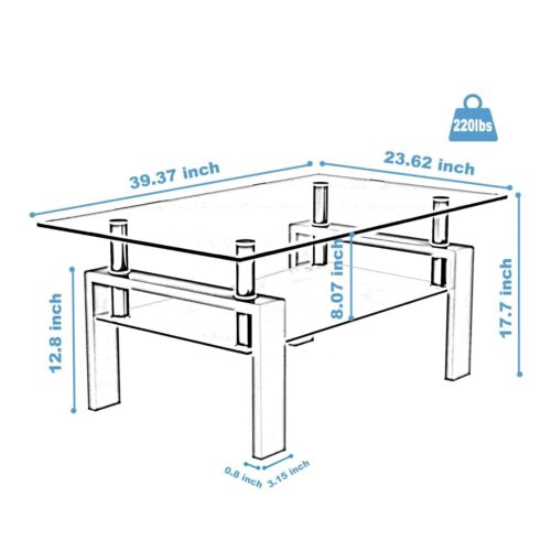 Modern Simple Rectangle Tmepered Glass Coffee Table Metal Legs for Living Room - Picture 16 of 46