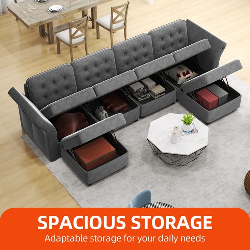 6-Seater Modular Sectional Couch Sleeper Sofa Bed with USB Port for Living Room - Picture 5 of 10