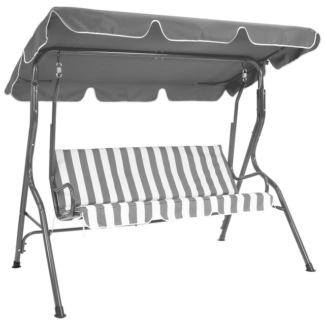 Charles Bentley 2 Seater Garden Patio Swing Seat Hammock Chair Grey Striped