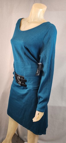 ANA Teal Round Neck Long Sleeve Knit Sweater Dress w Belt XL XLARGE Womens NEW - Picture 6 of 7