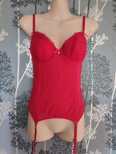 Ladies Red Lace Trimmed Suspender Basque / Corset Size 10 Burlesque Boudoir