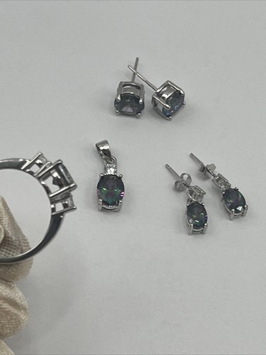 Sterling Silver Set of 2 Pairs Of Earrings Pendant No Necklace Ring Size 8 - Picture 12 of 17