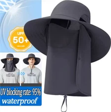 Wide Brim Sun Hat with Neck Flap UV Protection Hiking Fishing Cap for Men Women