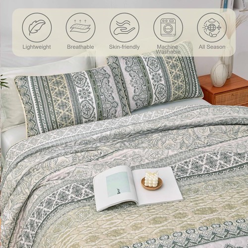 WONGS BETTWÄSCHE Boho Streifen Quilt Set leichte Mikrofaser Ganzjahres Tagesdecke - Bild 33 von 156