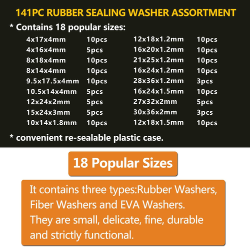 Kit 141pz Rondelle Piatte Del Rubinetto 18 Diverse Guarnizioni O-Ring Idraulica - Foto 2 di 8