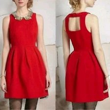 Moulinette Soeurs Red Brocade Sleeveless Cocktail Dress Size 2 Cutout Back