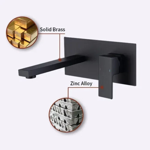 Mattschwarz Badezimmer Wandhalterung Waschbecken Waschbecken Quadratischer Wasserhahn 1 Griff M-6002B NEU - Bild 3 von 9