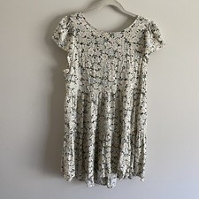 American Eagle Wmn SZ M Off White/Black Floral Tie V Back Shift Baby Doll Dress