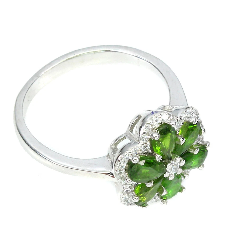 Summer 925 Silver Pear Chrome Diopside 5x3mm Simulated Cz Ring Size 7 - Image 3 of 4