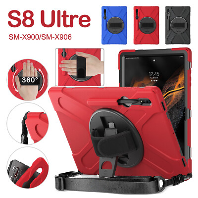 For Samsung Galaxy Tab S8 Ultra 14.6'' Shockproof Rotating Stand Strap Case Cover