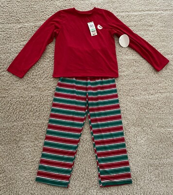 NWT Macys Family PJs Kids Youth Unisex Red Green Striped Pajama Set Shirt Pant 8 eBay