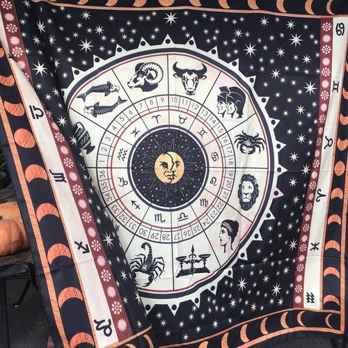 Huge Poly Wheel Of Zodiac Astrology Chart Wall Hanging Decor Giant BoHo 58x52” - Picture 1 of 8