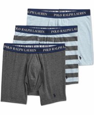 Polo Ralph Lauren 3-Pack Men's Stretch Classic Fit Boxer Briefs Grey/Stripe/Blue