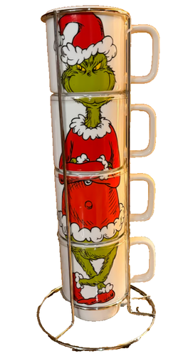 Grinch Stackable Set Of Four Mugs 15oz Incl Metal Rack
