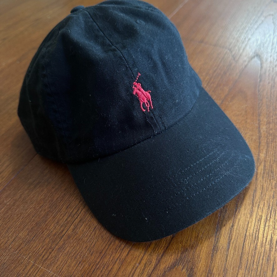 Polo Ralph Lauren Cappello Nero Rosso Pony Logo Cappellino Papà Regolabile Cotone Ricamato