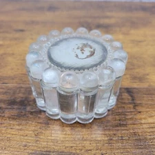 Clear Bubble Glass Dresser Jar Trinket Jewelry Powder Puff VTG Heavy Mirror 3"