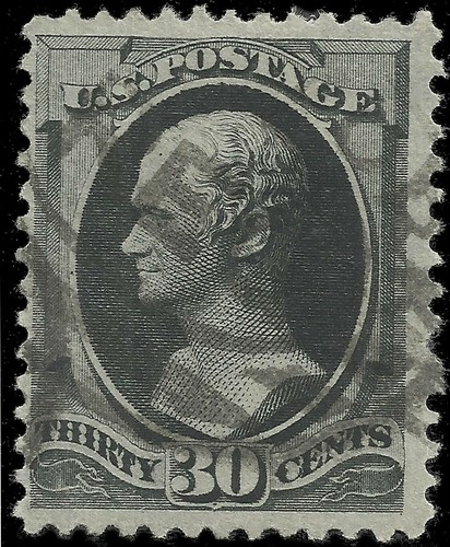 Scott 165, The 30 Cent Alexander Hamilton Banknote Stamp from 1874 - Used - Picture 1 of 2