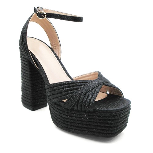 Glaze Women Glitter Embellished Ankle Strap Platform Wedge Sandals 4.5 Inch Heel - Picture 7 of 32