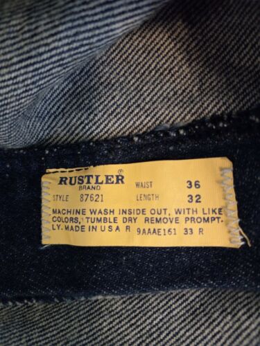 New! WRANGLER Rustler Made USA Men's Vintage Blue Straight Leg Jeans Size 36x32 - Picture 5 of 5