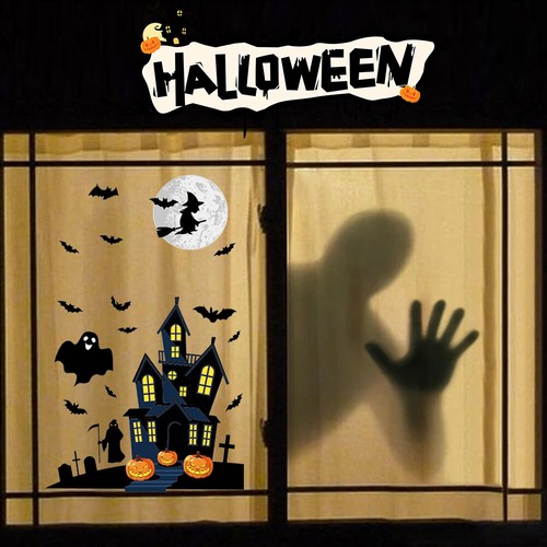Ghost Bat Witch Window Sticker Halloween Glass Sticker Haunted Electrostatic PVC - Picture 12 of 12