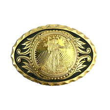 Vintage 1933 Replica Standing Liberty Oval Gold Tone Metal Belt Buckle