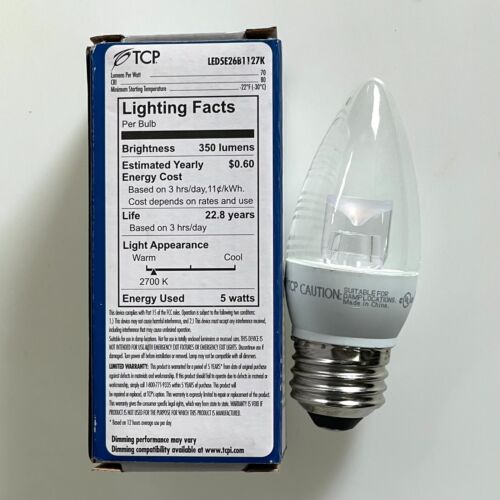 TCP LED5E26B1127K 5W 2700K Clear LED 40W Equal Dimmable E26 LED Chandelier Bulb - Picture 2 of 4