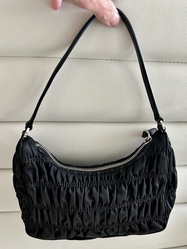 PRADA Hobo Tessuto Nylon Gaufré w/ Saffiano Leather Re-Edition Ruched Mini Bag - Picture 2 of 4