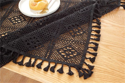 Black Vintage Cotton Crochet Lace Tablecloth Dining Kitchen Table Cover Party - Picture 11 of 29