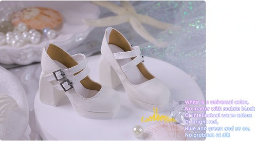 1/3SD BJD Shoes Doll High Heels Thick Heel 2*Buckles Square Toe Pink/White/Black - Picture 12 of 13