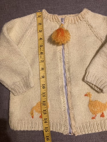 Vintage Toddler Crochet Sweater Yellow Ducks Pom Pom Zipper Size 4T Winter Wear - Picture 7 of 8