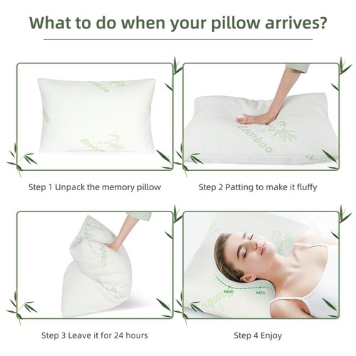 2x Bamboo Shredded Memory Foam Standard Bed Sleep Pillow Anti Dustmite&Bacterial - Picture 8 of 10