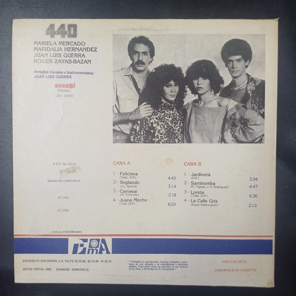 Juan Luis Guerra 4.40 – Soplando - Merengue, Bachata, Salsa, Venezuela, 1986 EX - Image 2 of 4