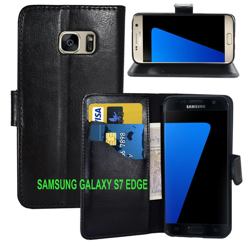 NUEVA CARTERA NEGRA CUERO GEL FUNDA CON RANURA PARA TARJETAS PARA Samsung Galaxy S7 EDGE UK - Imagen 8 de 11