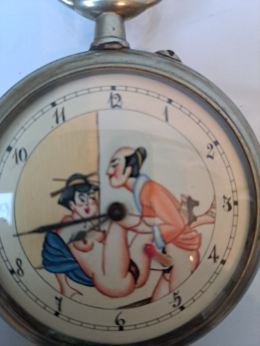 erotische Uhr / bewegliches Zifferblatt , alte , große Taschenuhr Doxa , Geschah - Bild 2 von 9